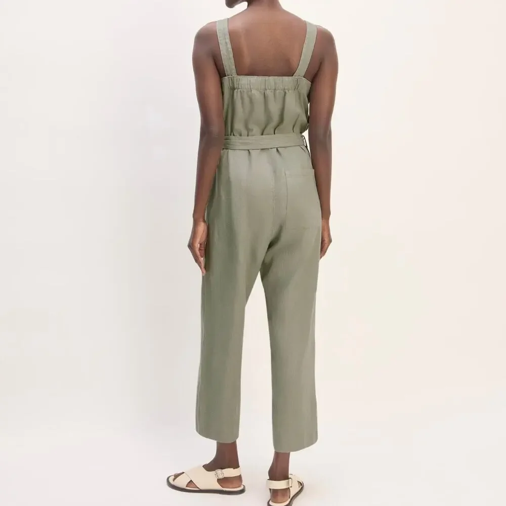 Everlane The Linen Side Button Jumpsuit Women's 16 Sage Green